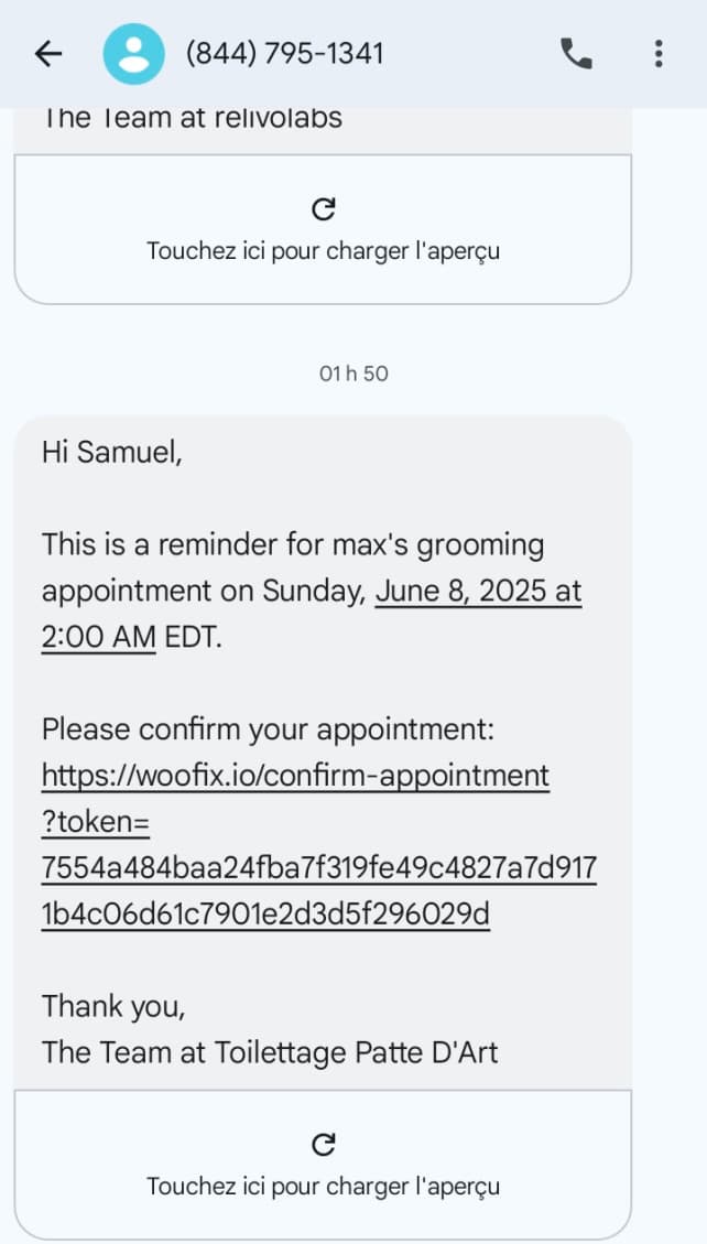 SMS notification interface